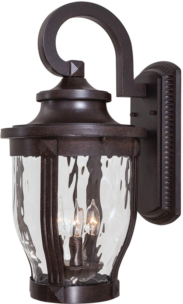 Hall Lighting & Design - Exterior Lighting - 3 Light Wall Mount in Corona Bronze™ Finish w/Clear Hammered Glass